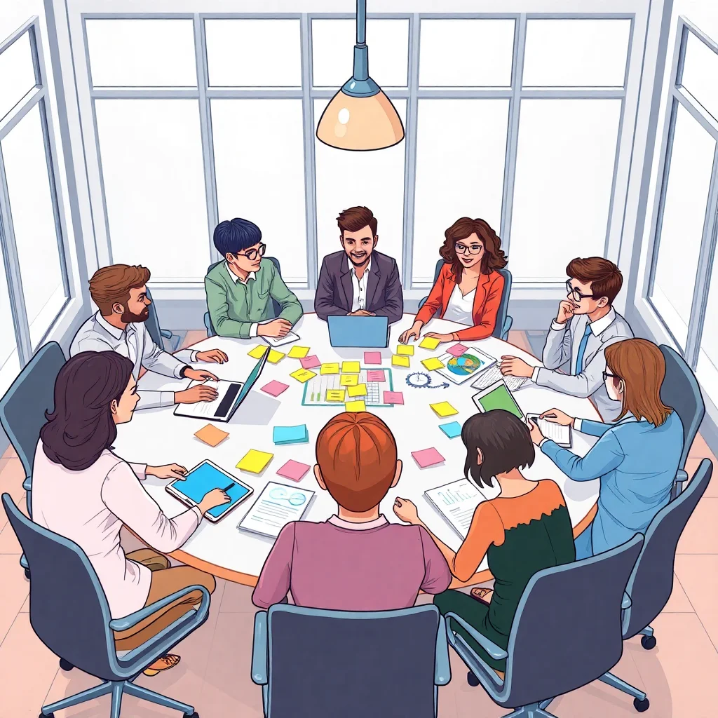 Entrepreneurs brainstorming business launch and marketing strategies in a modern office setting