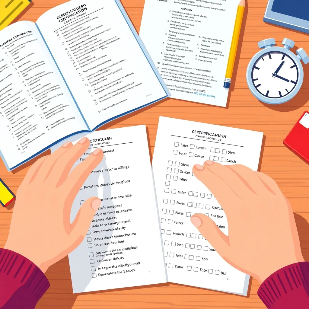 French reading certification exam materials and answer sheets on a test desk