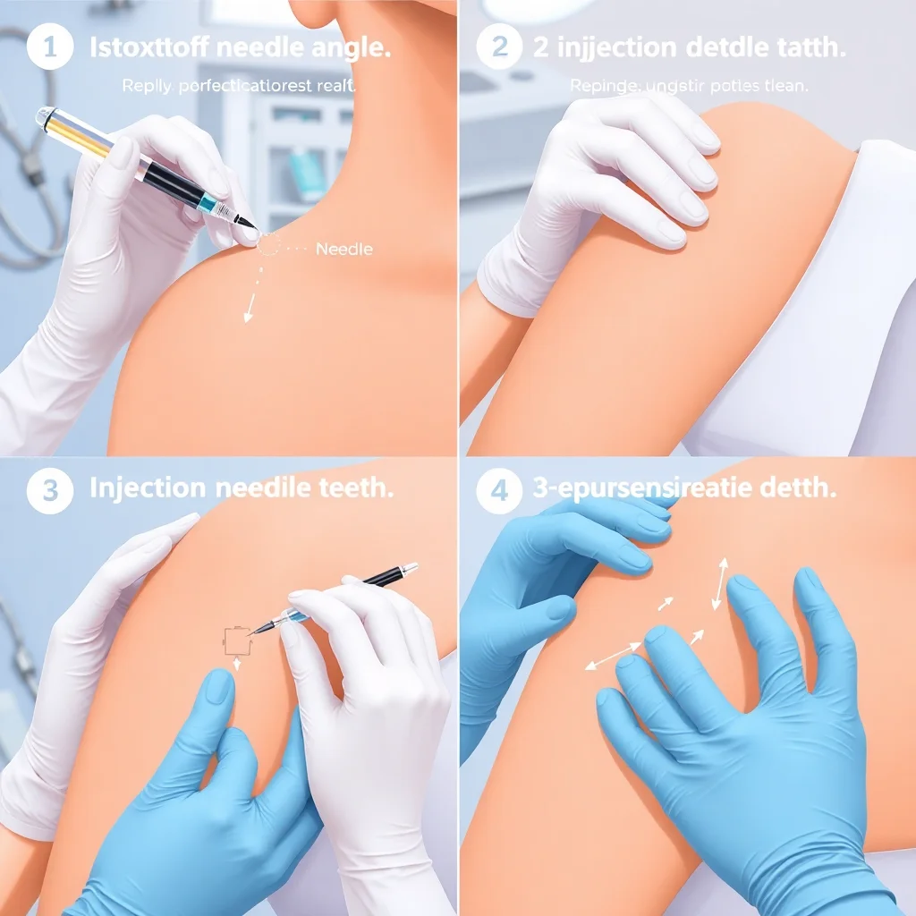 Démonstration étape par étape des techniques d'injection en mésothérapie montrant l'angle correct de l'aiguille et le positionnement des mains du professionnel de santé